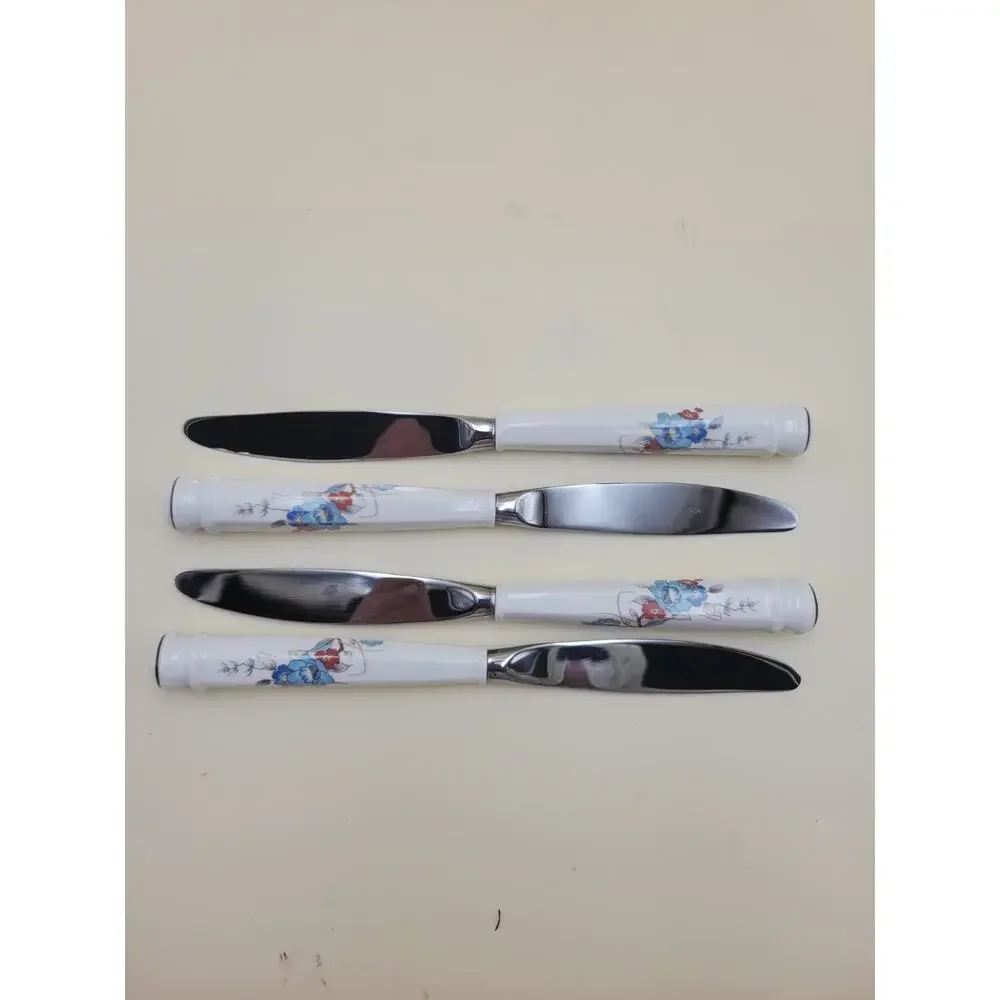 Vintage Noritake Bleufleur Flatware Set - 20pc Stainless Porcelain Japan Floral